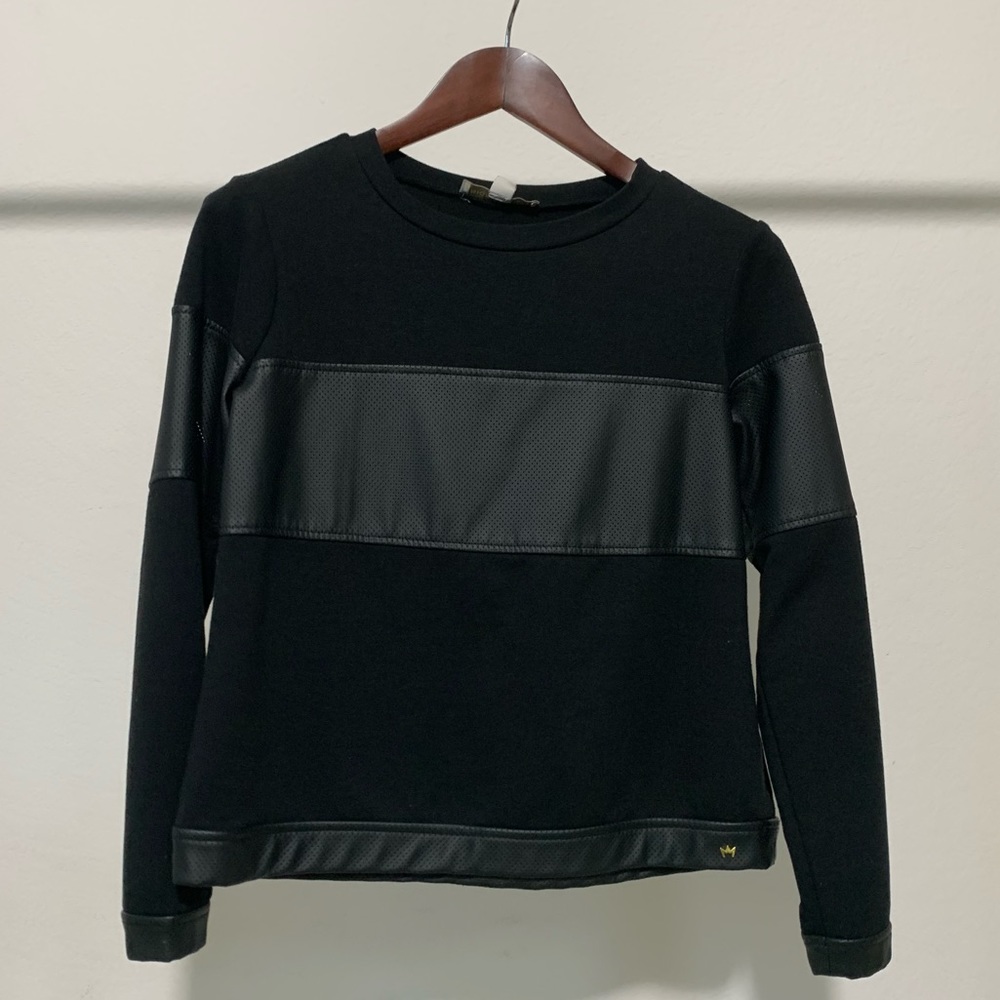Black Crewneck with Faux Leather Details